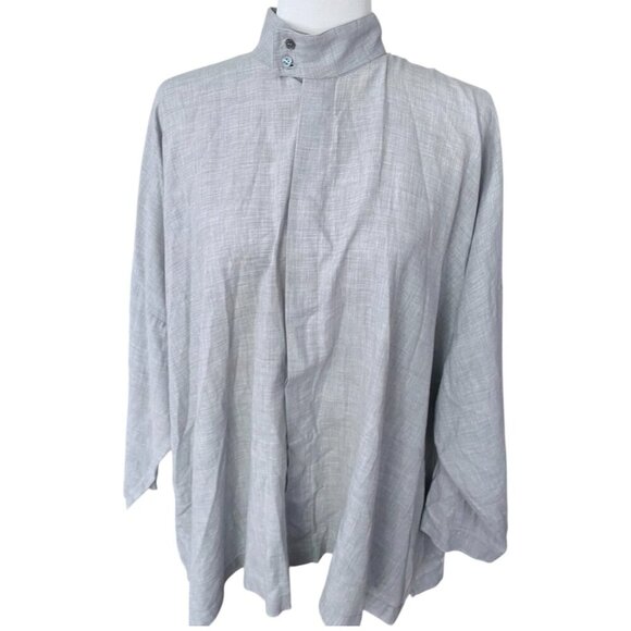 ESKANDAR Natrual Stone Grey Cotton Wool Blouse Size 1 - Picture 2 of 10